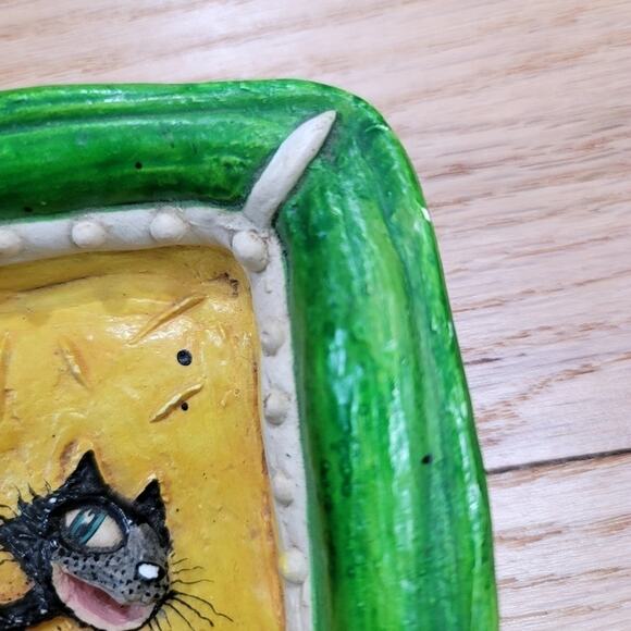 Vintage Signed Jumping Smiling Black Cat Wall Art Leaping Cat Kitten 1999 - Picture 4 of 16